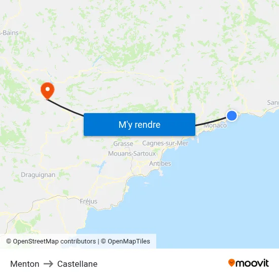 Menton to Castellane map