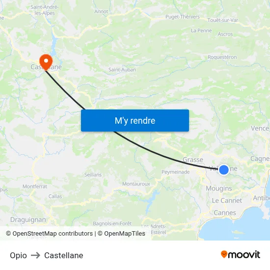 Opio to Castellane map