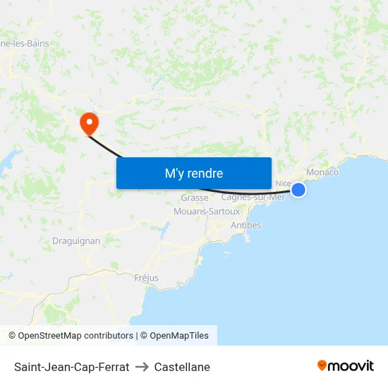 Saint-Jean-Cap-Ferrat to Castellane map