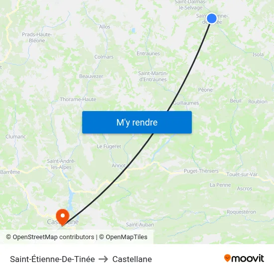 Saint-Étienne-De-Tinée to Castellane map