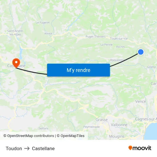 Toudon to Castellane map