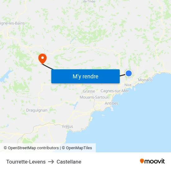 Tourrette-Levens to Castellane map