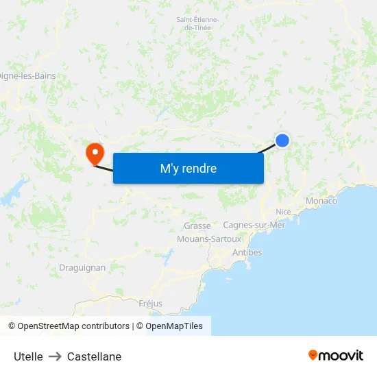 Utelle to Castellane map