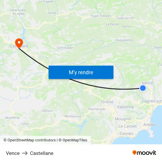 Vence to Castellane map