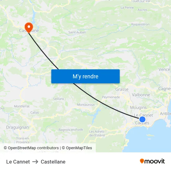 Le Cannet to Castellane map