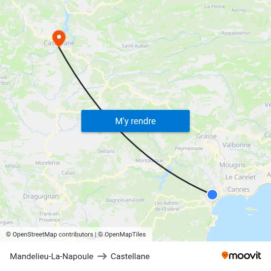 Mandelieu-La-Napoule to Castellane map