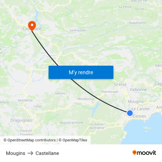 Mougins to Castellane map
