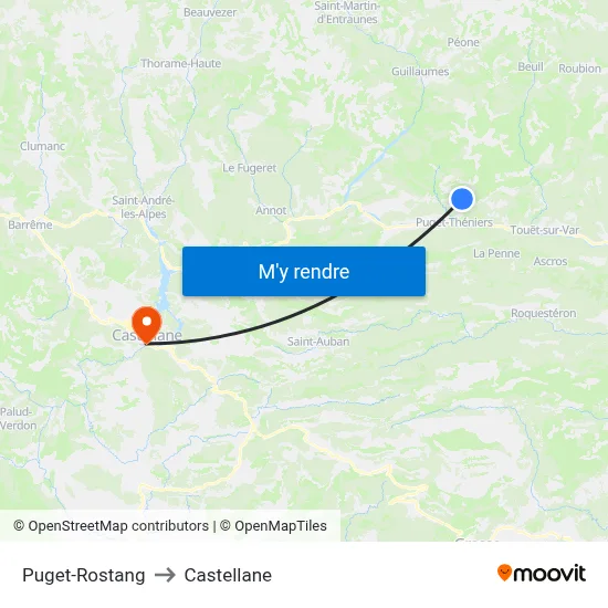 Puget-Rostang to Castellane map