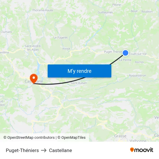 Puget-Théniers to Castellane map