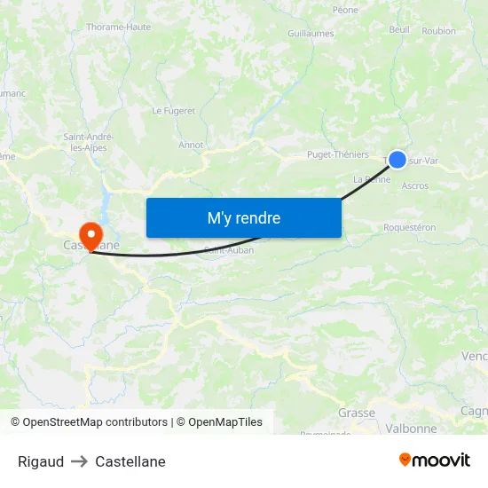 Rigaud to Castellane map