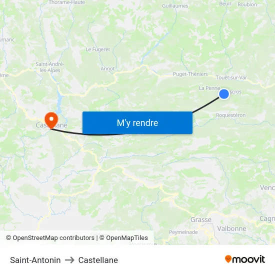 Saint-Antonin to Castellane map