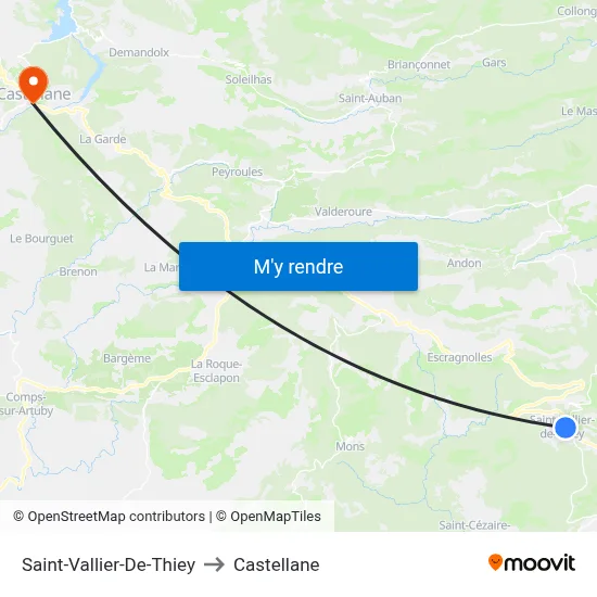 Saint-Vallier-De-Thiey to Castellane map