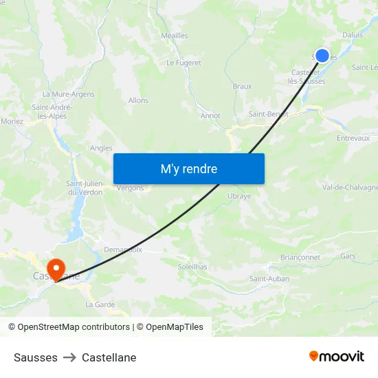 Sausses to Castellane map