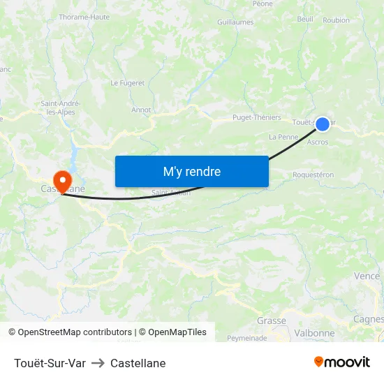 Touët-Sur-Var to Castellane map