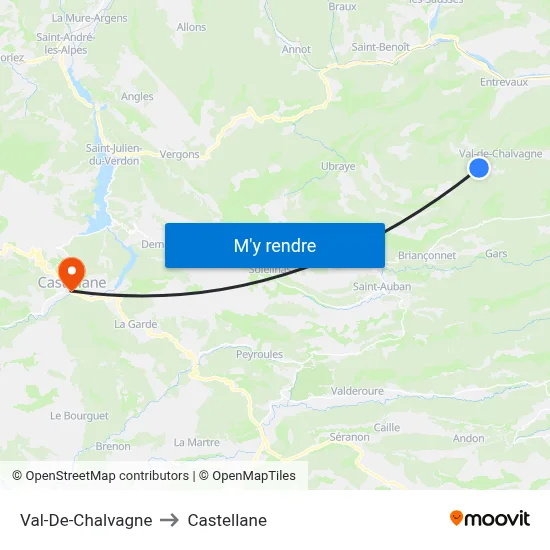 Val-De-Chalvagne to Castellane map
