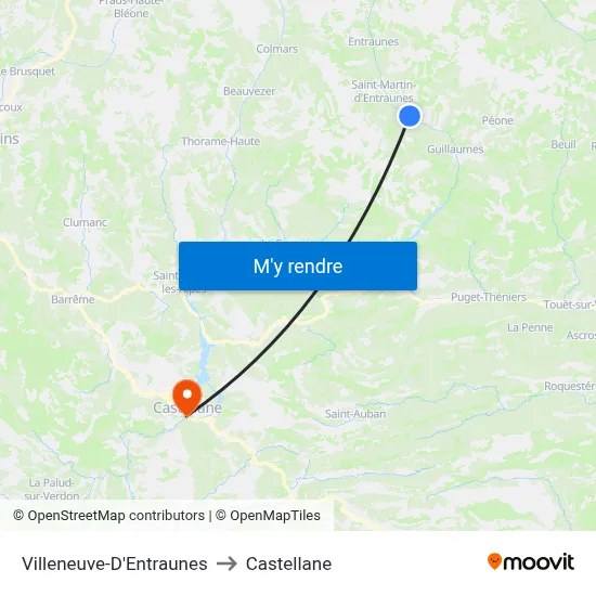 Villeneuve-D'Entraunes to Castellane map