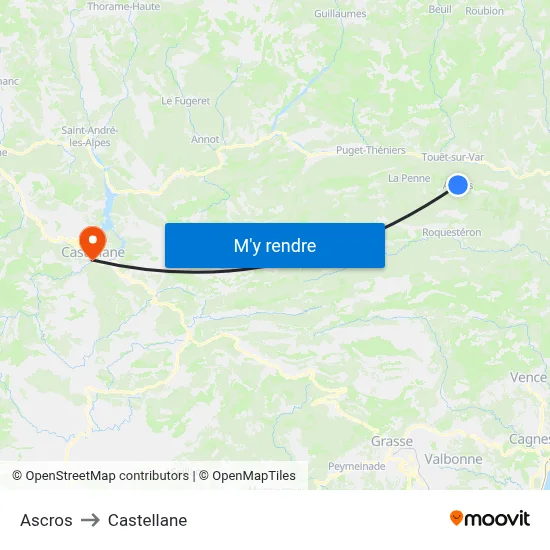 Ascros to Castellane map