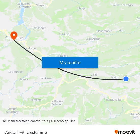 Andon to Castellane map