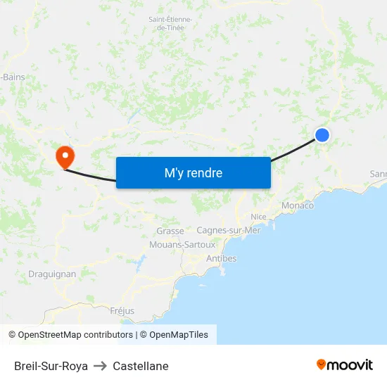 Breil-Sur-Roya to Castellane map