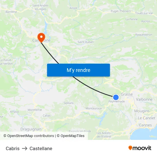 Cabris to Castellane map