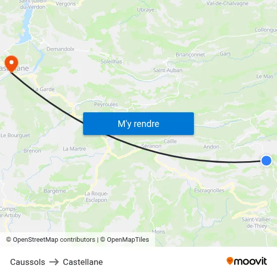 Caussols to Castellane map