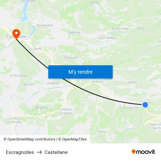 Escragnolles to Castellane map
