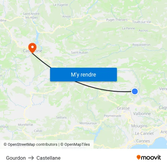Gourdon to Castellane map