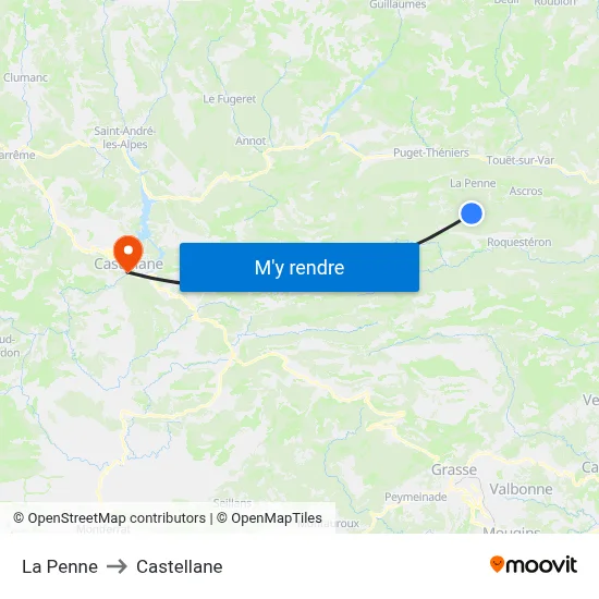 La Penne to Castellane map