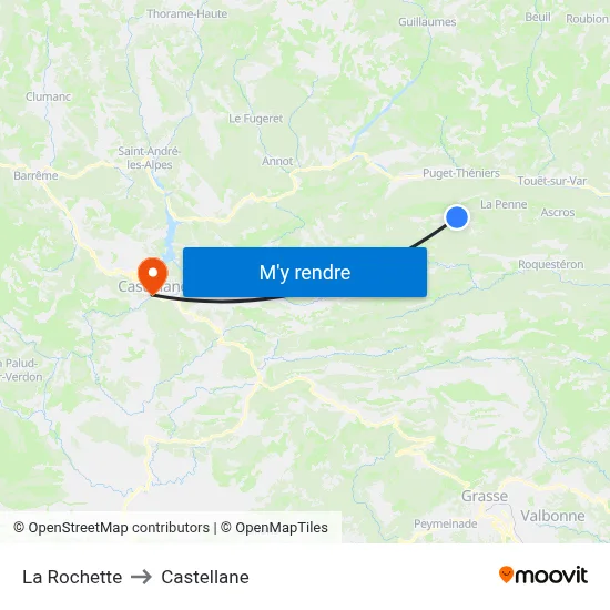 La Rochette to Castellane map