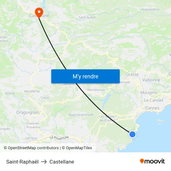 Saint-Raphaël to Castellane map