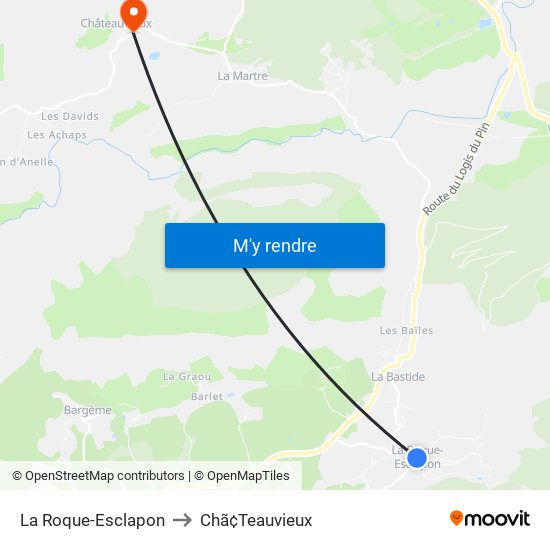 La Roque-Esclapon to Chã¢Teauvieux map