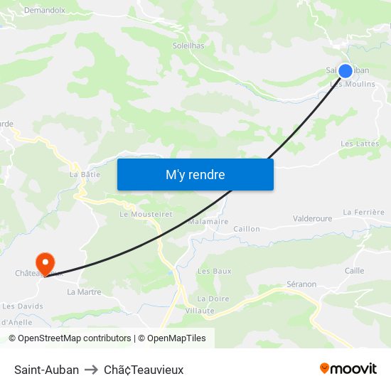 Saint-Auban to Chã¢Teauvieux map