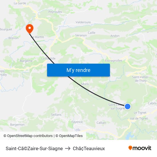 Saint-Cã©Zaire-Sur-Siagne to Chã¢Teauvieux map