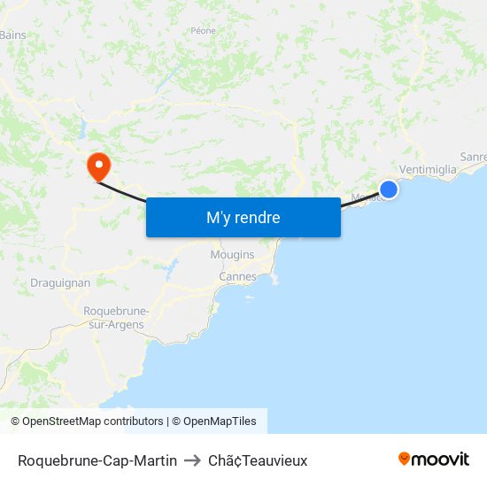 Roquebrune-Cap-Martin to Chã¢Teauvieux map