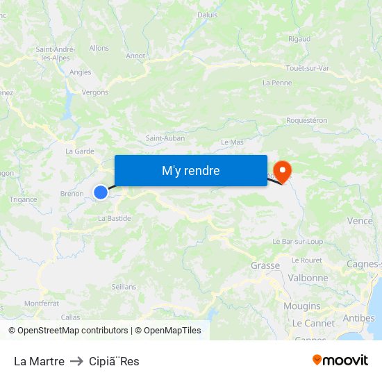 La Martre to Cipiã¨Res map