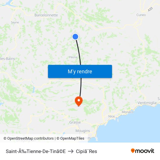 Saint-Ã‰Tienne-De-Tinã©E to Cipiã¨Res map