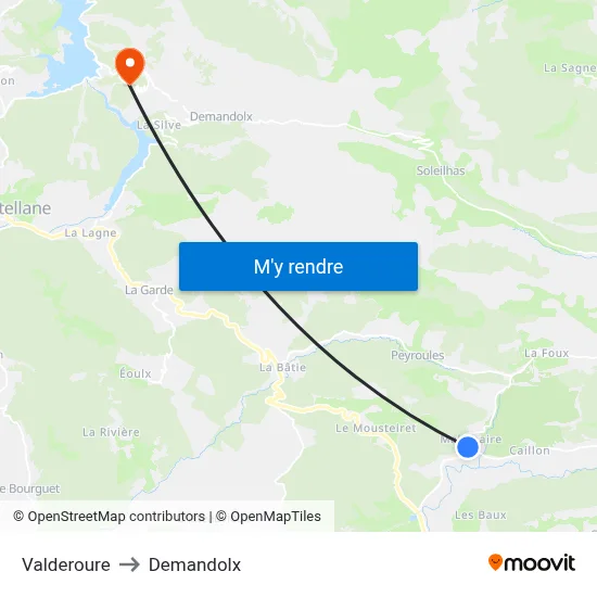 Valderoure to Demandolx map