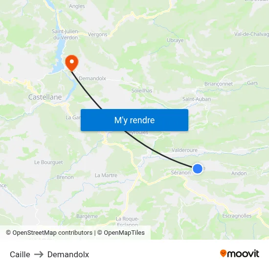 Caille to Demandolx map