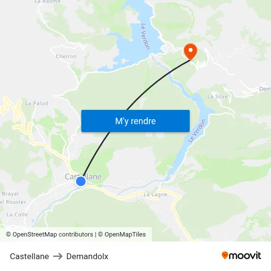 Castellane to Demandolx map