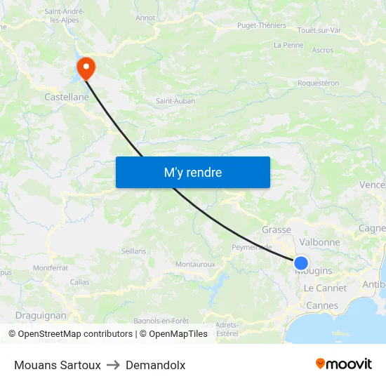 Mouans Sartoux to Demandolx map