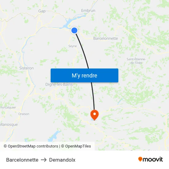 Barcelonnette to Demandolx map