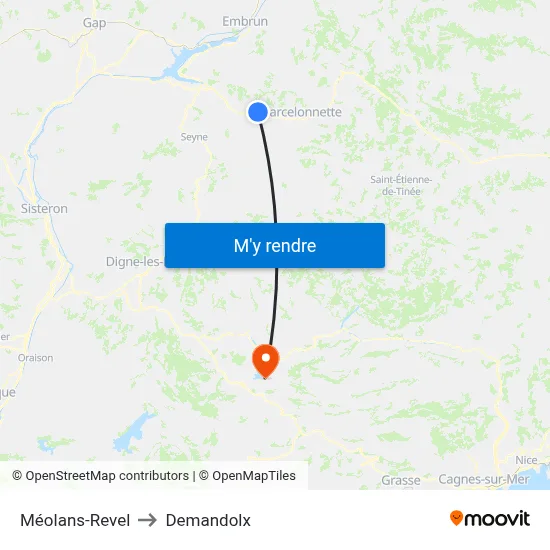 Méolans-Revel to Demandolx map