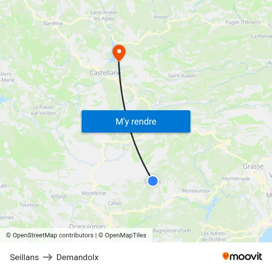 Seillans to Demandolx map