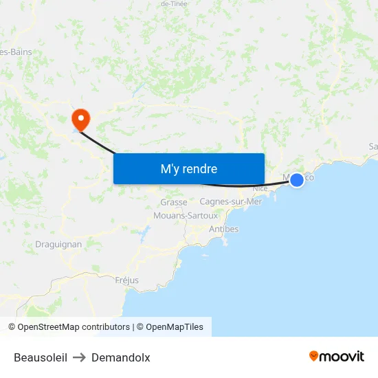 Beausoleil to Demandolx map