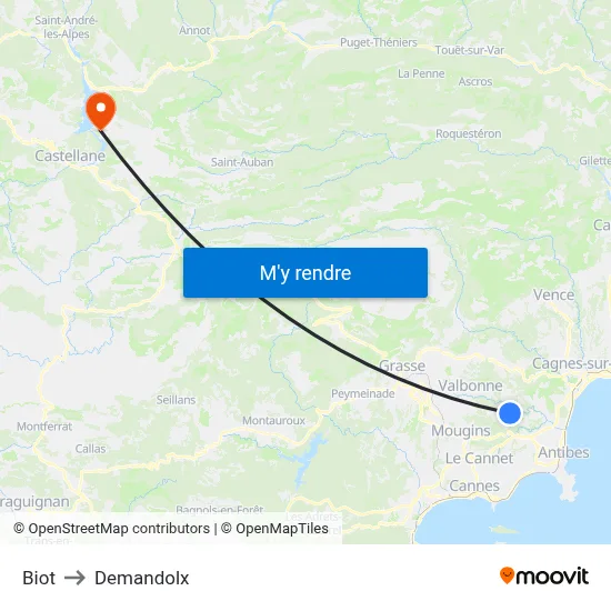 Biot to Demandolx map
