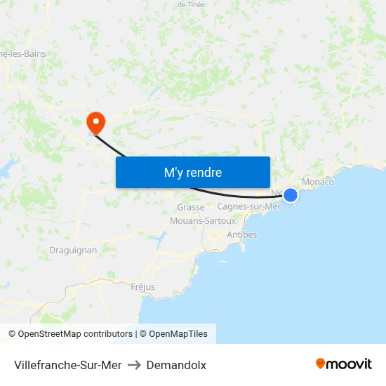 Villefranche-Sur-Mer to Demandolx map