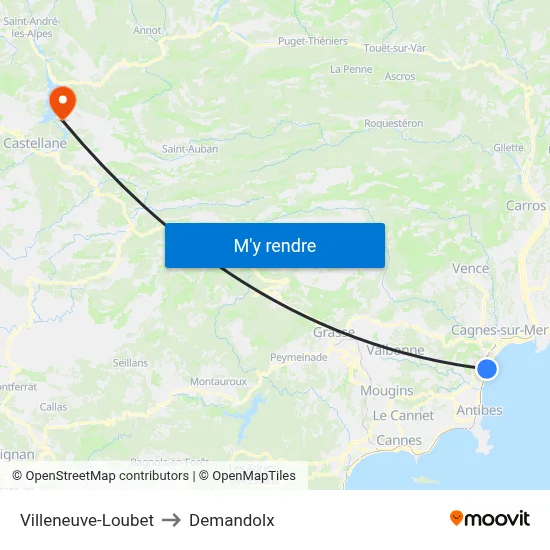 Villeneuve-Loubet to Demandolx map