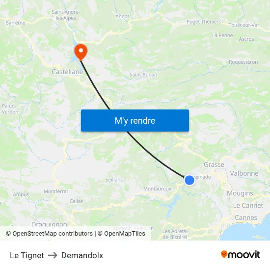 Le Tignet to Demandolx map