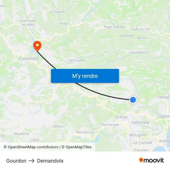 Gourdon to Demandolx map