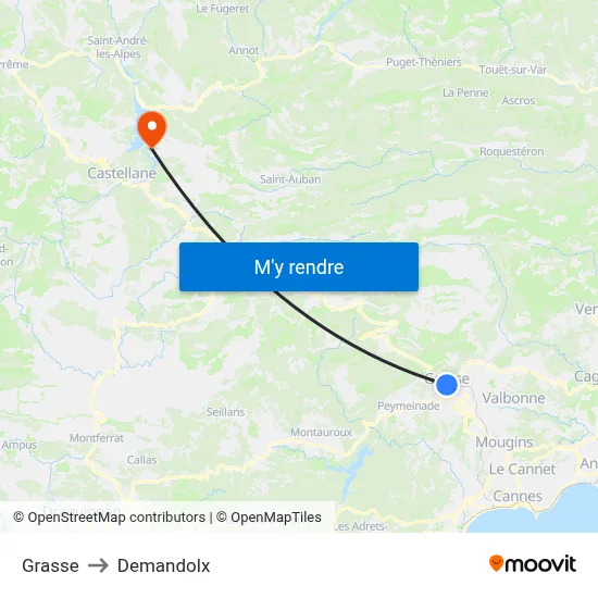 Grasse to Demandolx map